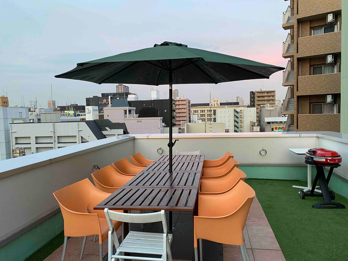 Airbnb爱彼迎 7 18 Open 難波駅前 屋上 昼bbq 宿泊プラン 最大12名bbq 宿泊5名 雨天テント対応