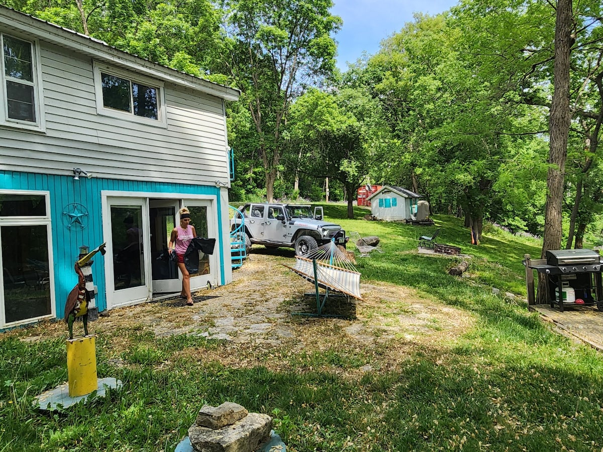 Cabin on River. Lower level only.