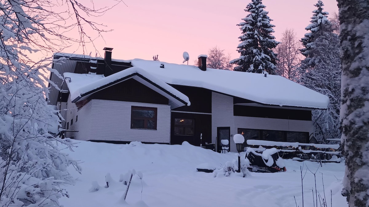 Atmospheric house on riverbank