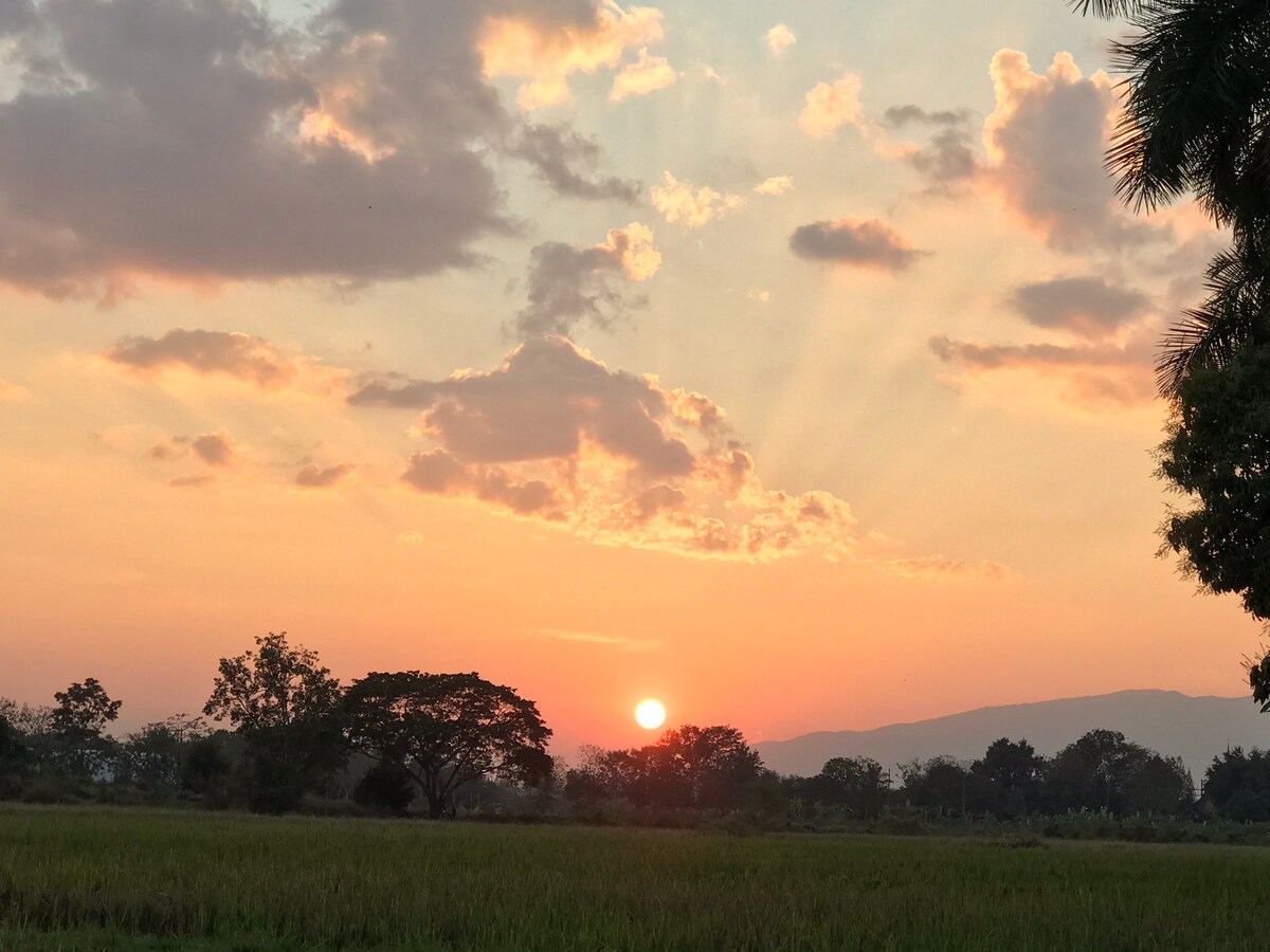 免费接机！ ！日落、田野和山景