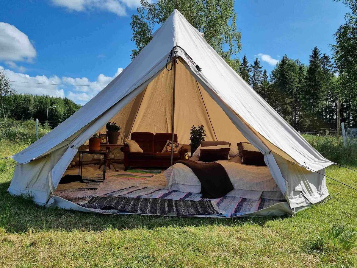 Glampingtält i alpackahagen