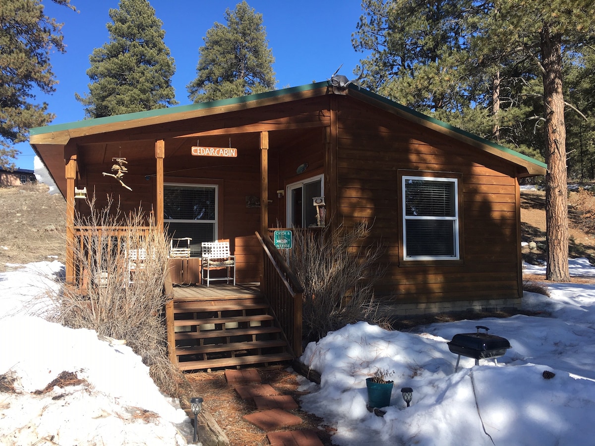 雪松小屋；山景和圣胡安鱼