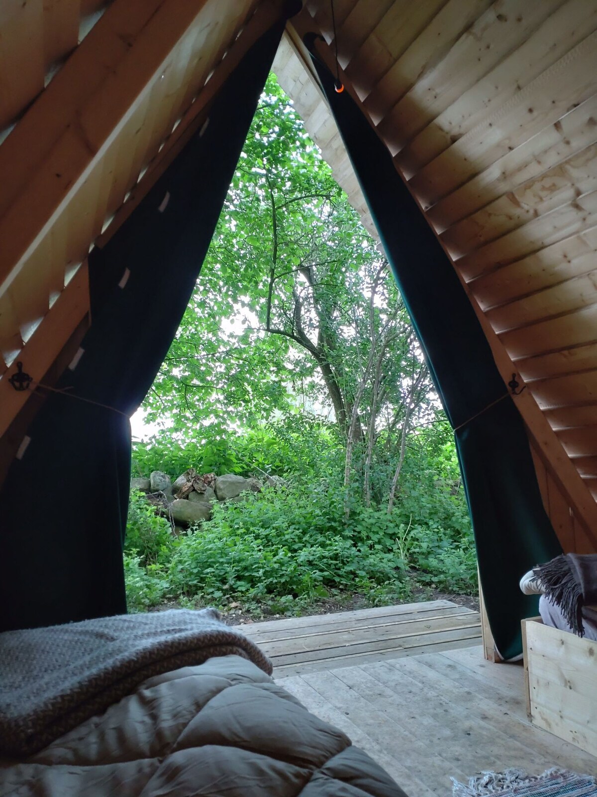 周围大自然中独一无二的木质帐篷