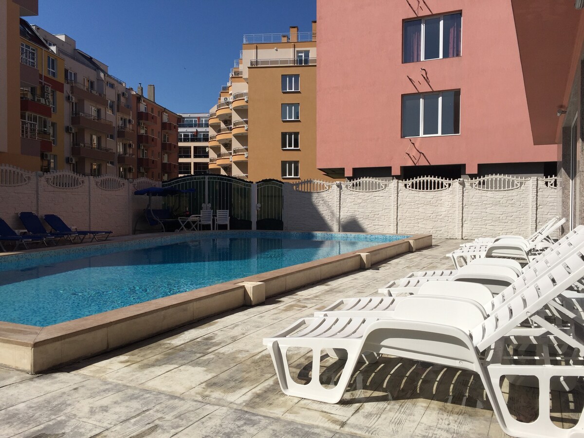 two bedrooms and a beautiful balcony with sun loun
