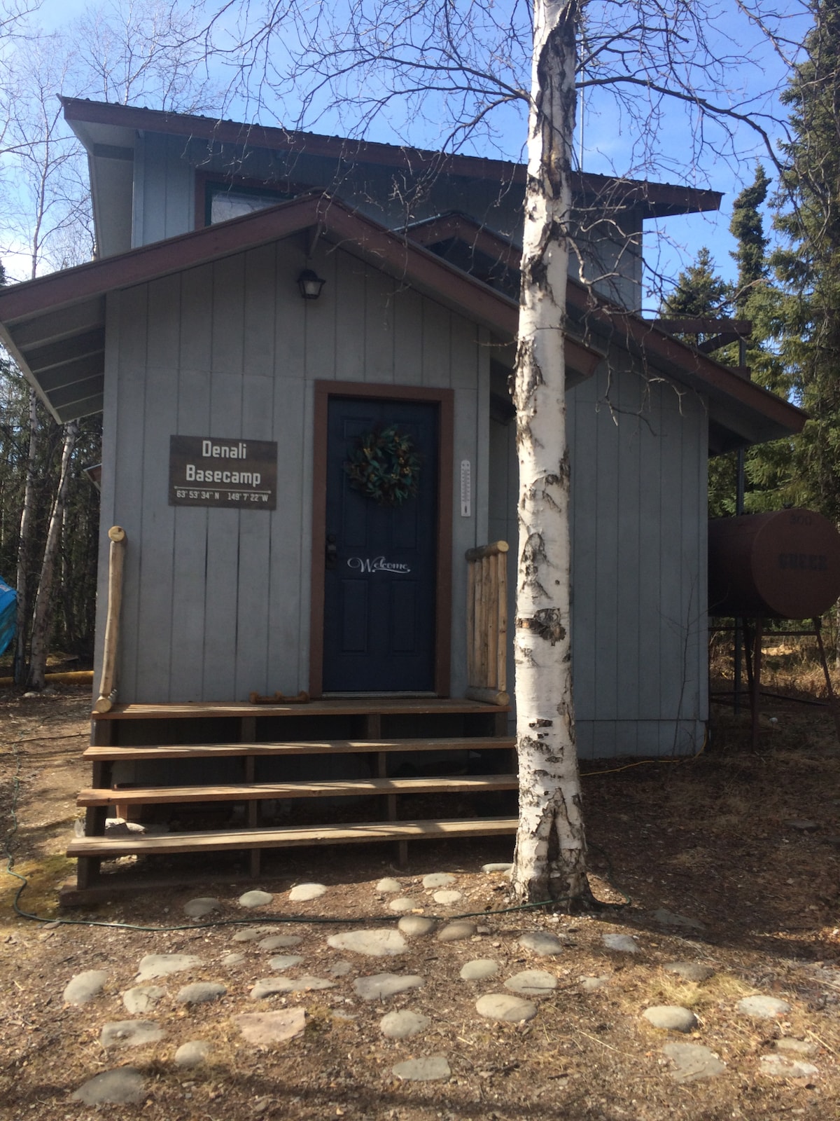 quiet cabin by denali, kitchen, alaskan outhouse