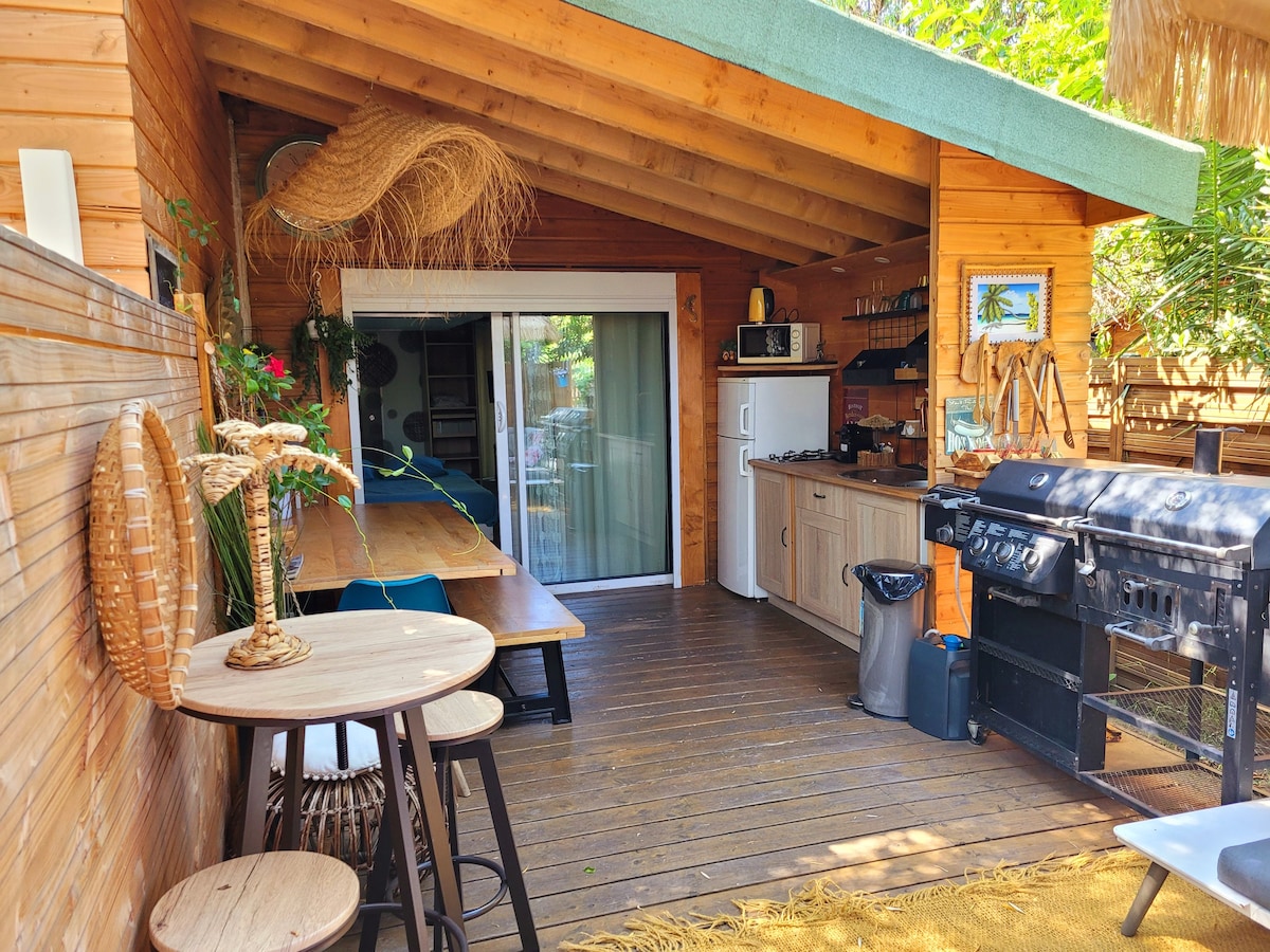 Petit chalet avec terrasse proche plage clim