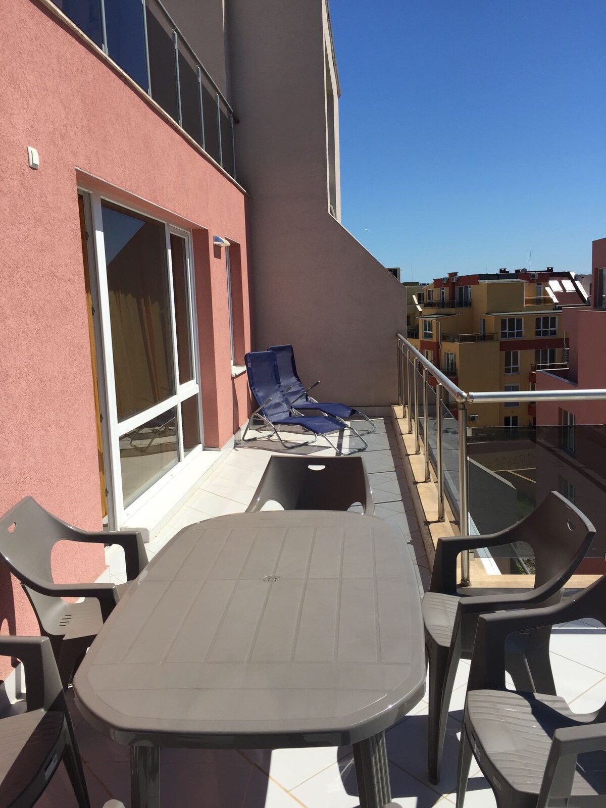 two bedrooms and a beautiful balcony with sun loun