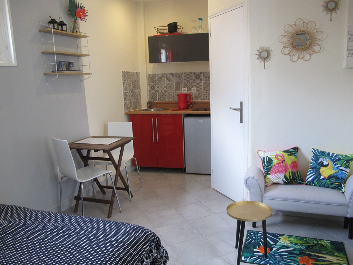 带户外庭院的单间公寓，位于巴黎郊区