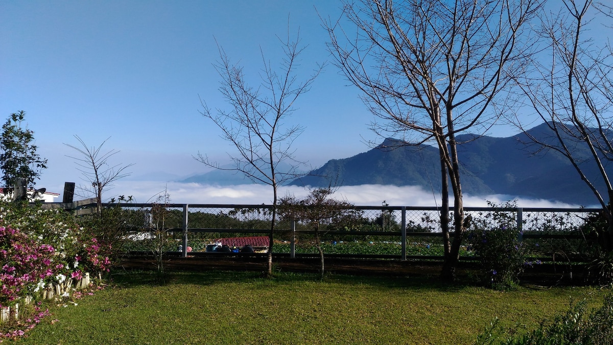 樸宿晨光雙人房(一雙人床)~窗戶外的自然風景,讓早晨的明亮陽光喚醒您,迎接美好一天的開始。