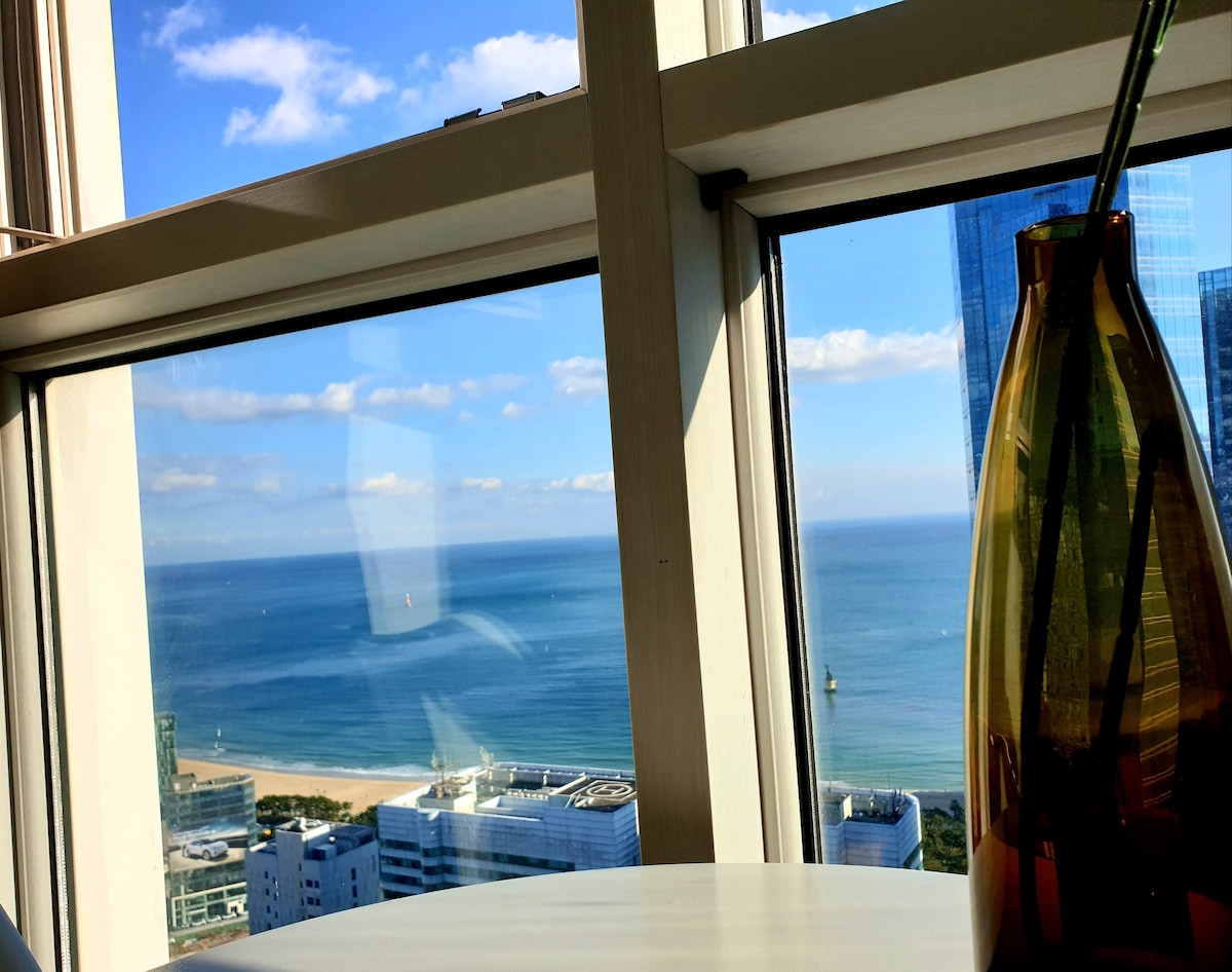 5NEW Ocean View Haeundaecho High Floor # Netflix #步行5分钟即可抵达海滩/标准双人床/完美消毒[Marene]