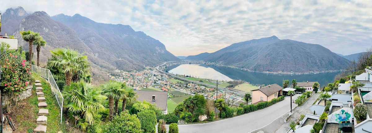 卢加诺湖（ Lugano Lake ）的壮丽景色-两居室复式公寓