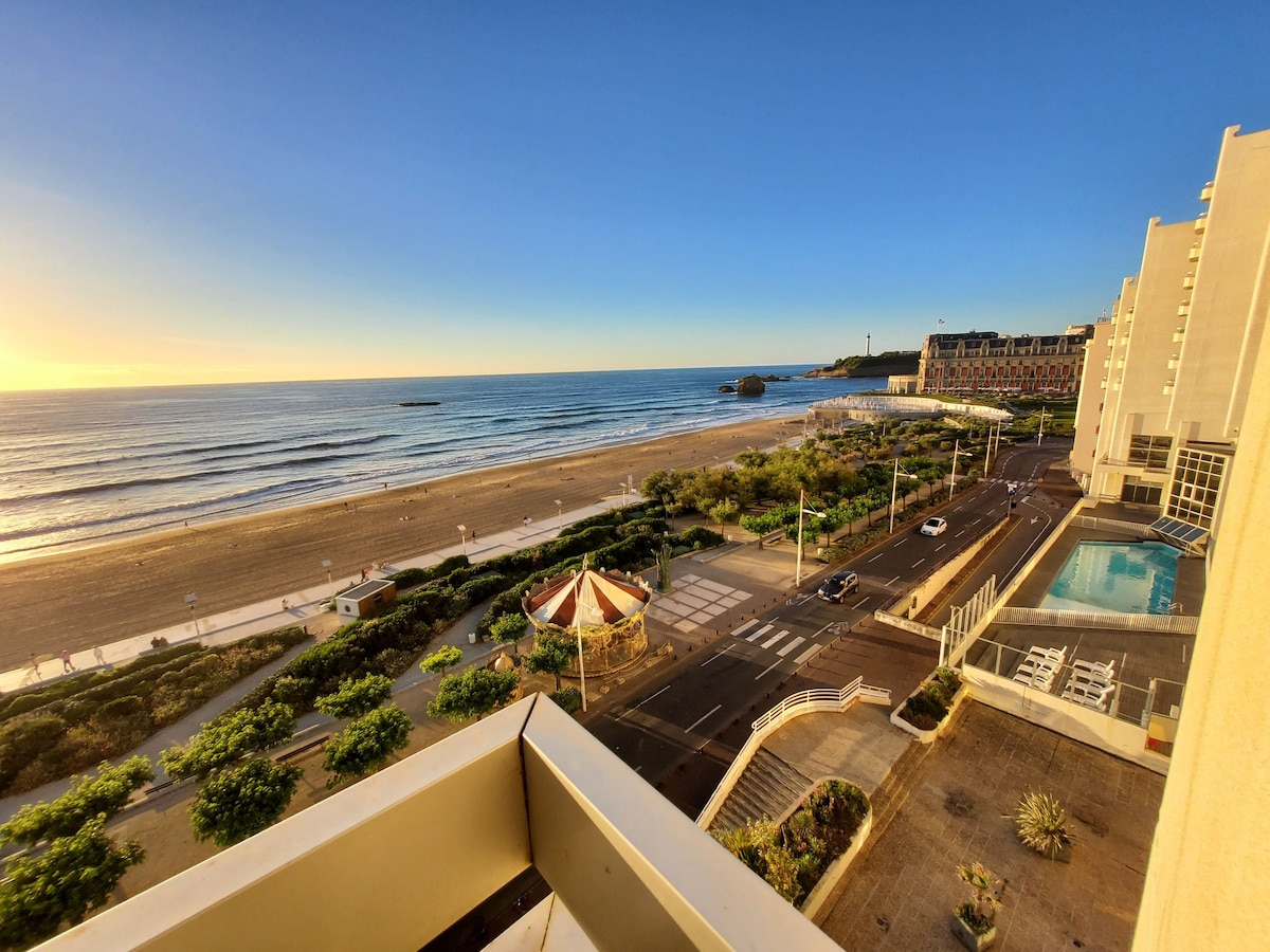 比亚里茨（ Biarritz ）中心阳台，海景，泳池，海滩