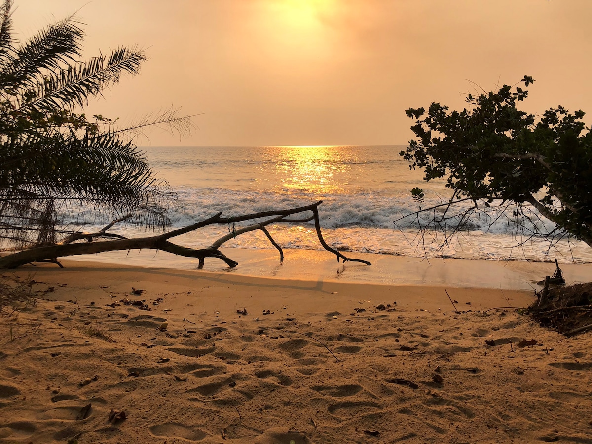 Maison kribi bord de mer pieds dans l’eau