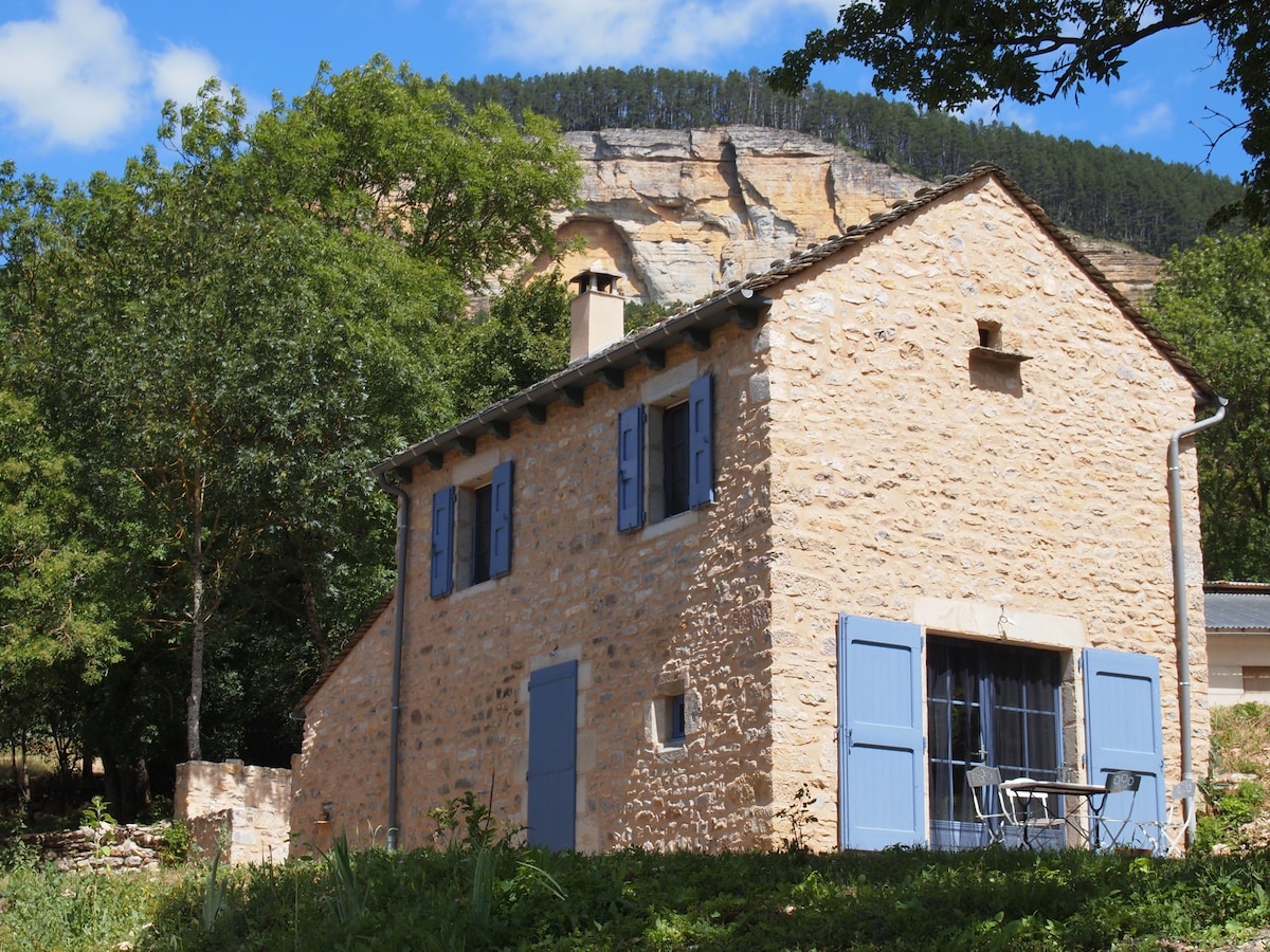 Petite maison bleue à la campagne