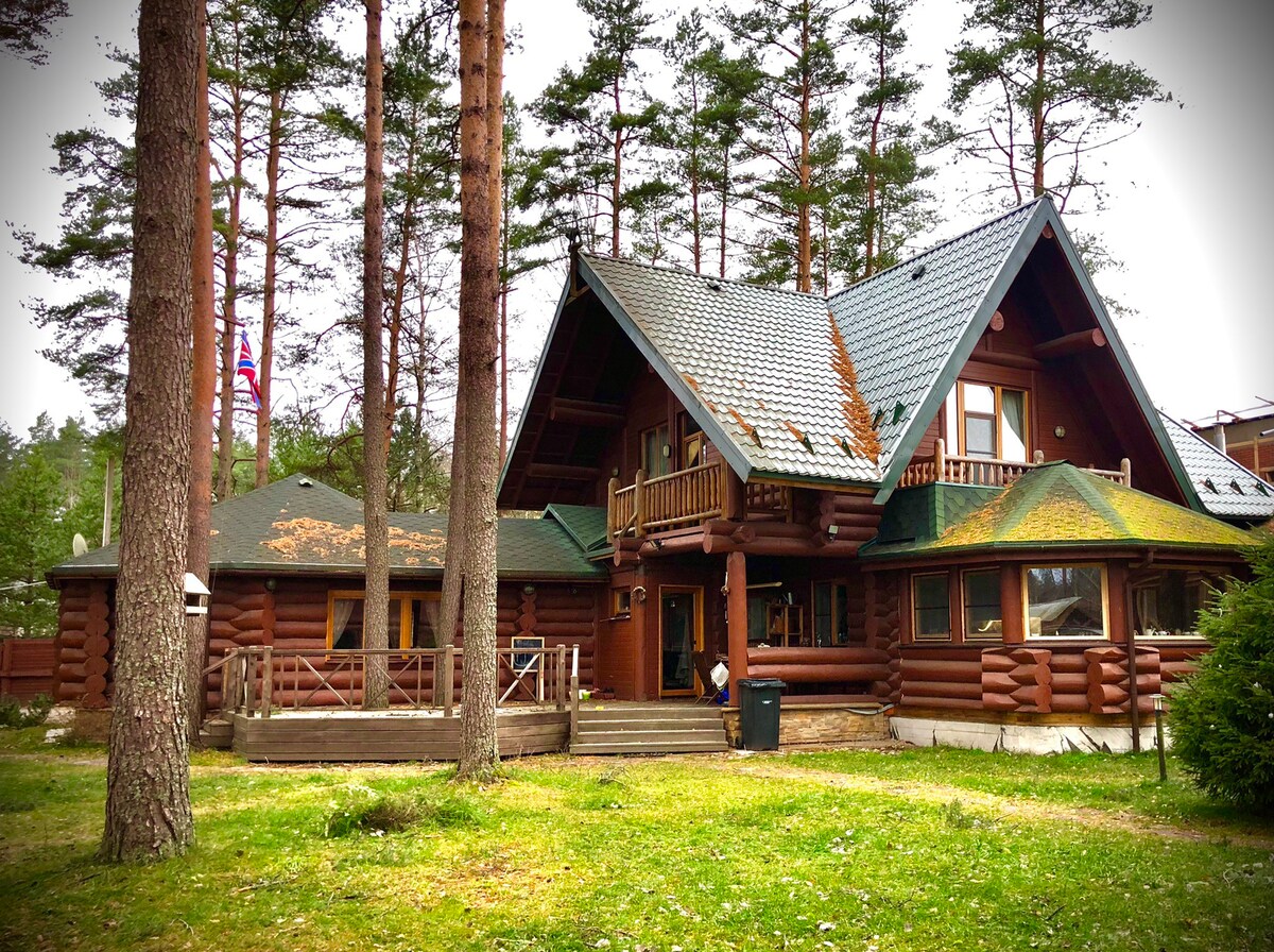 Деревянный загородный дом в лесу