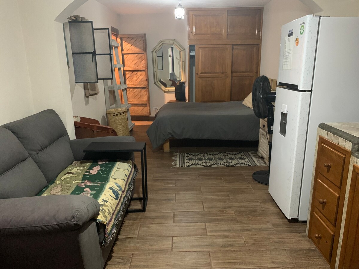 单间公寓，配备厨房和露台