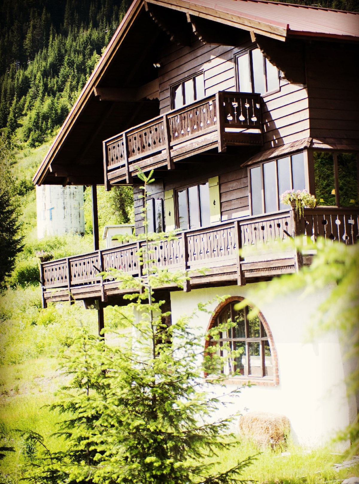 欧洲阿尔卑斯山小屋，可欣赏壮丽的山景