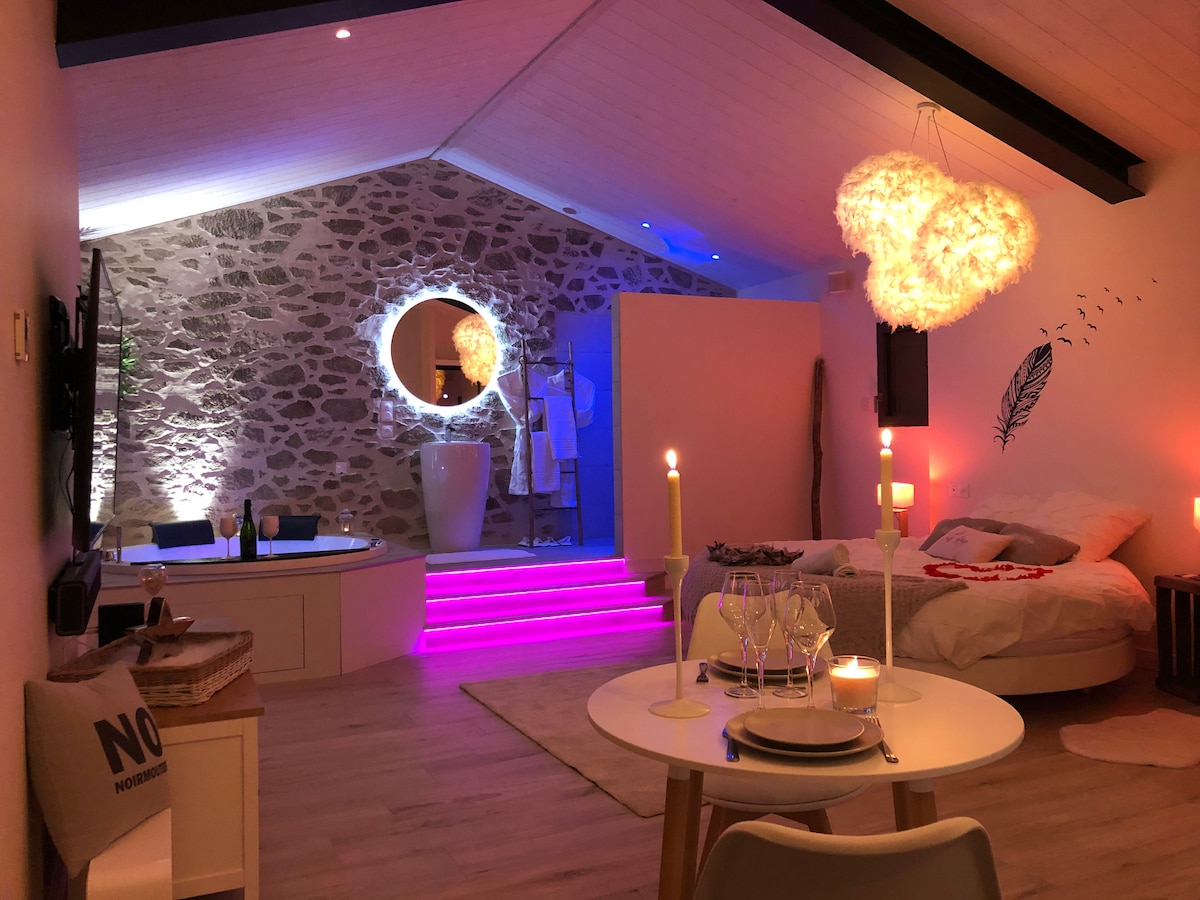 Loveroom « l’idiîle » avec spa et lit rond. Cosy