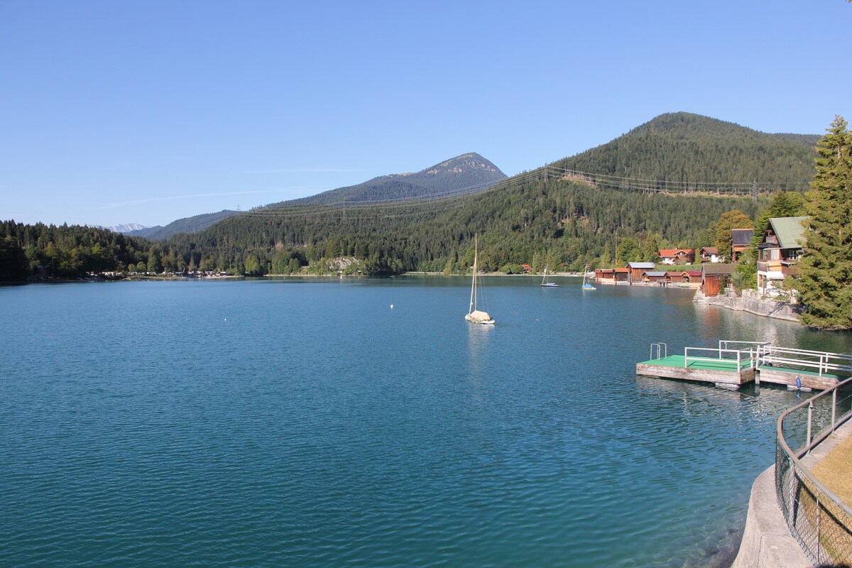 沃尔琴湖（ Lake Walchensee ）公寓，湖上有花园