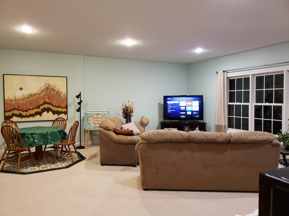Private Suite with 55" TV, Kitchenette, W/D & More