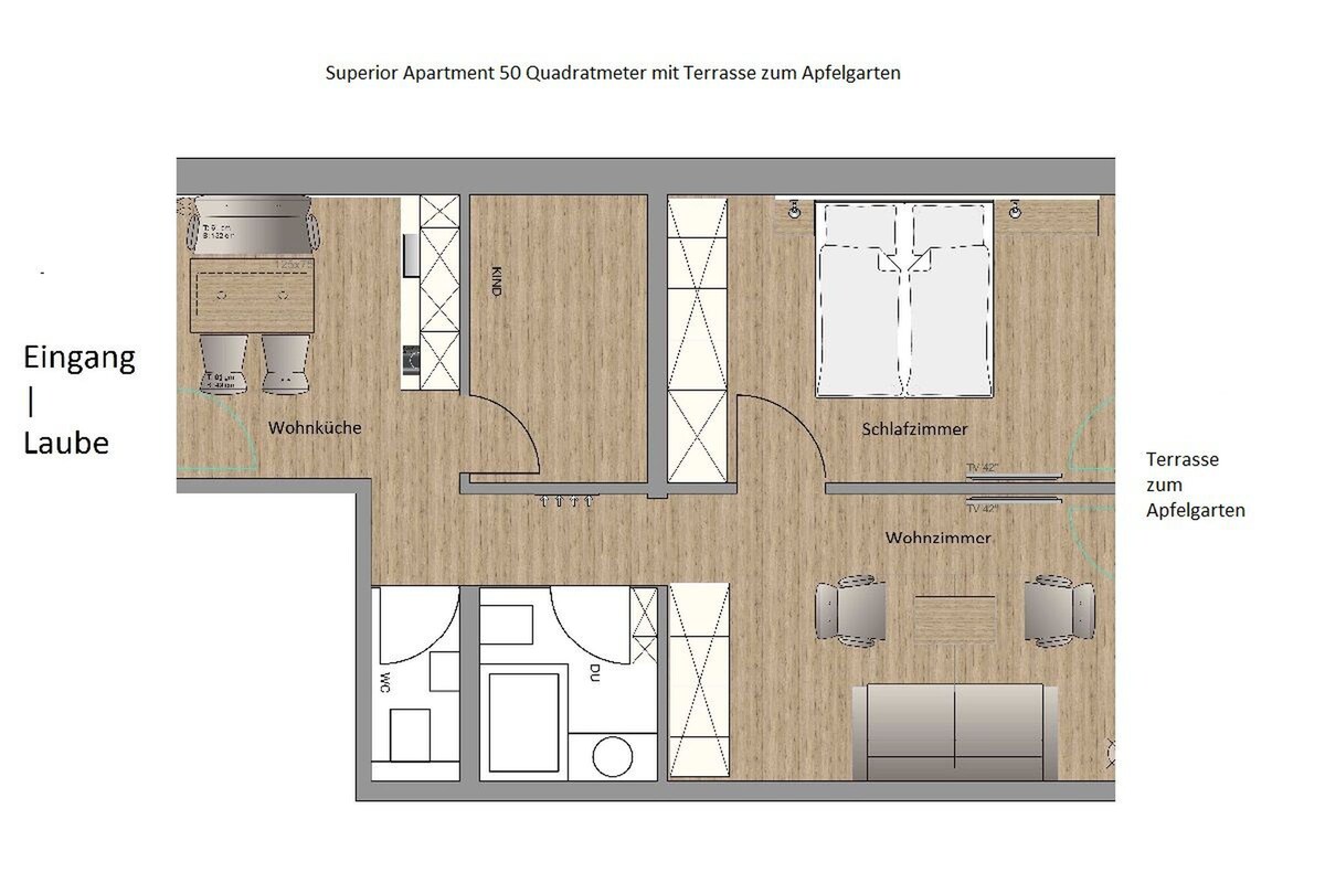 Bodensee寄宿公寓， （ Gaienhofen ） ，高级公寓， 50平方米，露台， 2间卧室，最多可入住3人