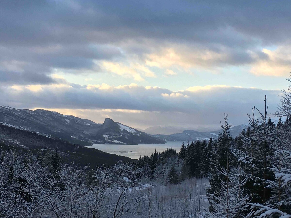 小屋位于峡湾（ hardangerfjord ）