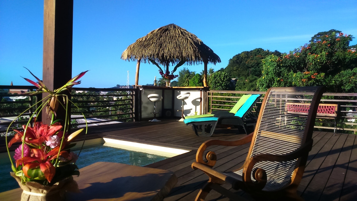 Bungalow Tiki Tahiti &泳池180 ° Ocean vue, Arue