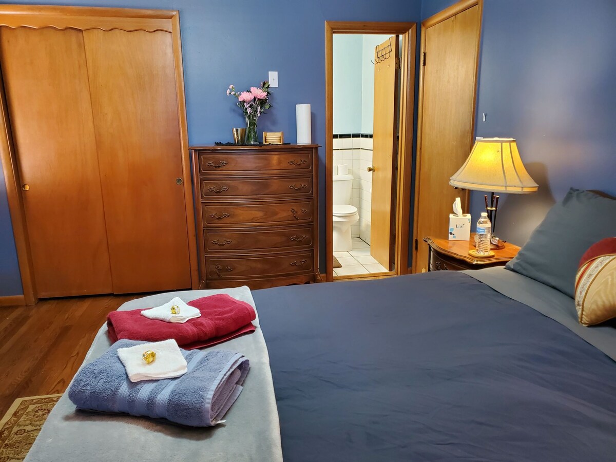 黑暗蓝色的房间，为您提供半个卫生间的私人空间！
