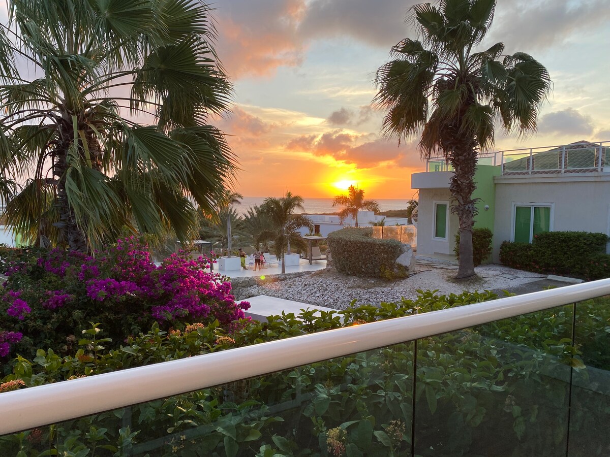 Dushi海滩平房，加勒比海日落景观！