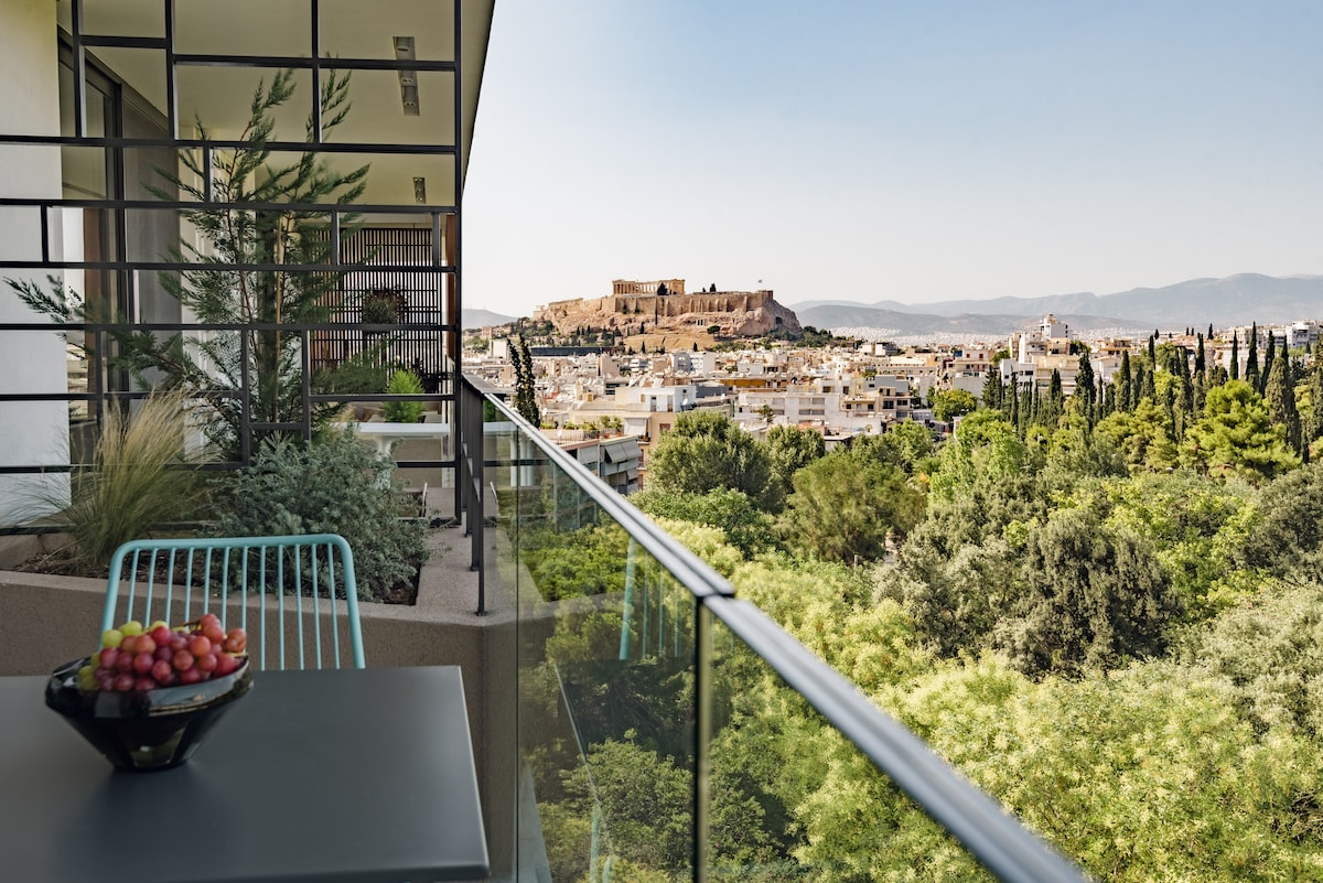 可欣赏雅典卫城景观和屋顶露台的城市公寓