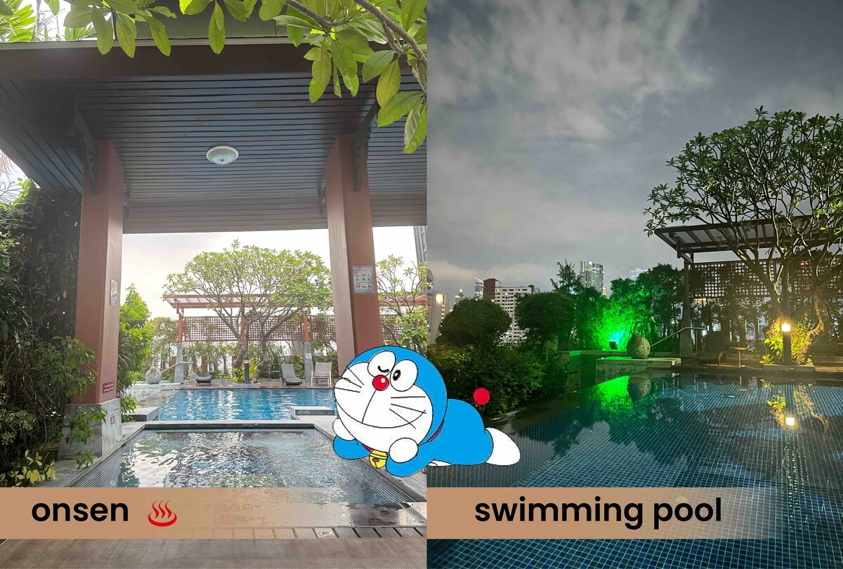 高楼景观阳光房•泳池 温泉 桑拿 健身房•Asoke、Petchaburi地铁站•四面佛1.9公里