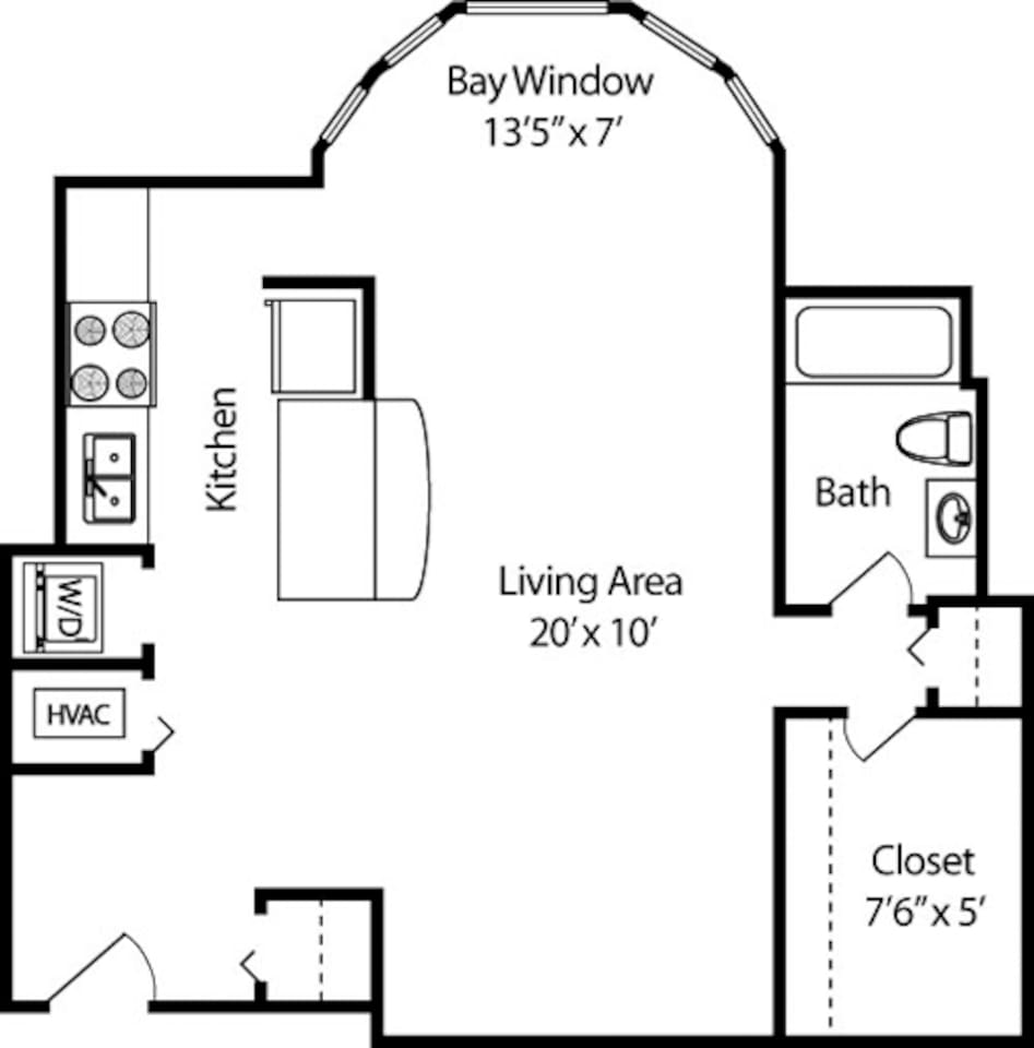 Floorplan diagram for Pierce, showing Studio