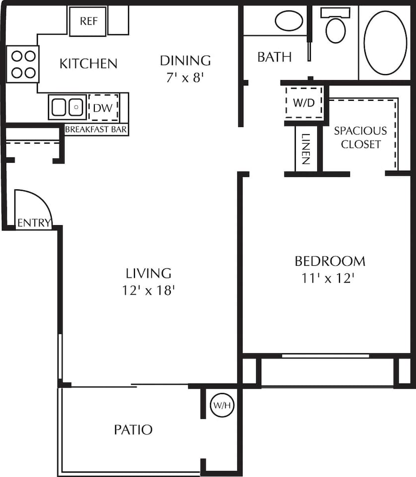 Floorplan diagram for Costa Renovated, showing 1 bedroom
