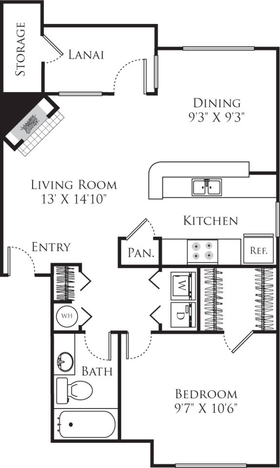 Floorplan diagram for 1A, showing 1 bedroom