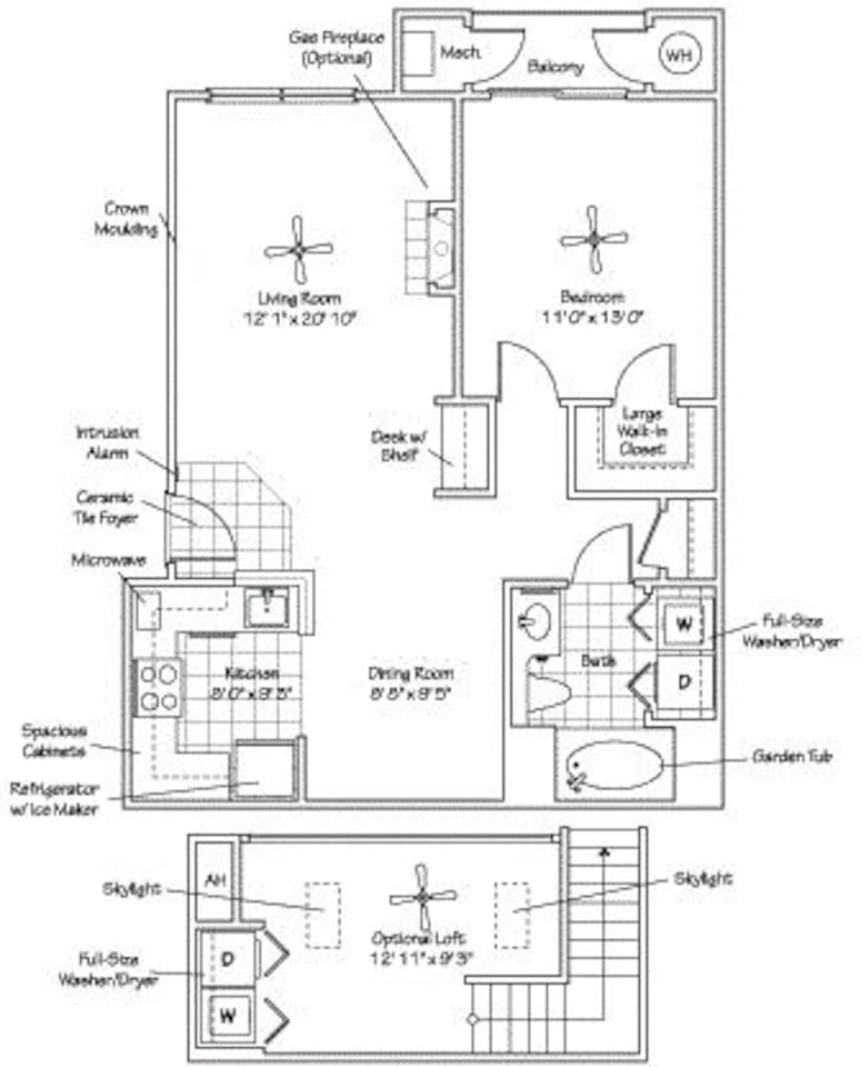 Floorplan diagram for The Ashley, showing 1 bedroom