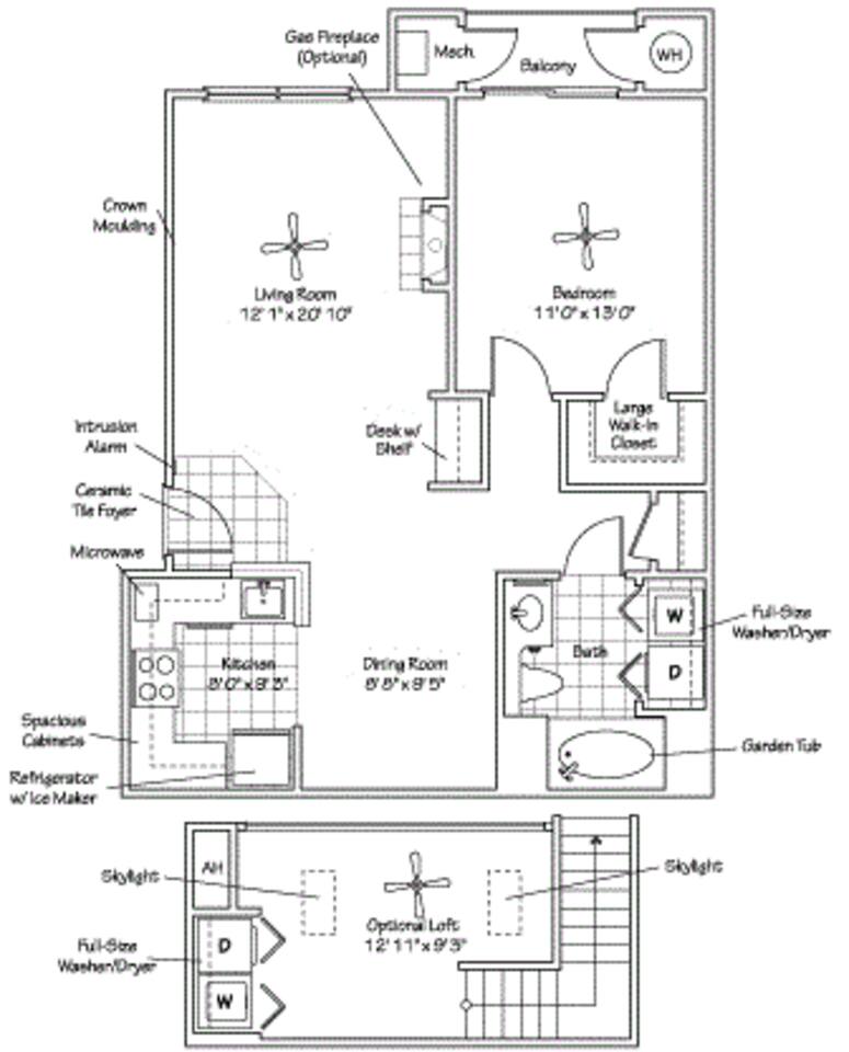 Floorplan diagram for The Ashley, showing 1 bedroom