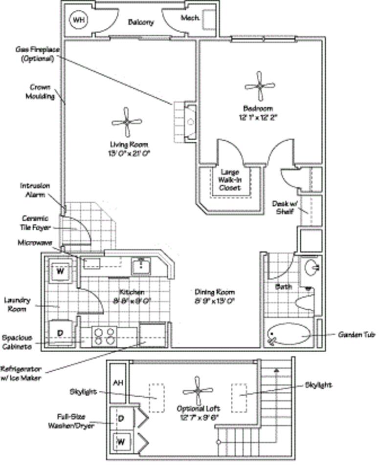 Floorplan diagram for The Astoria, showing 1 bedroom