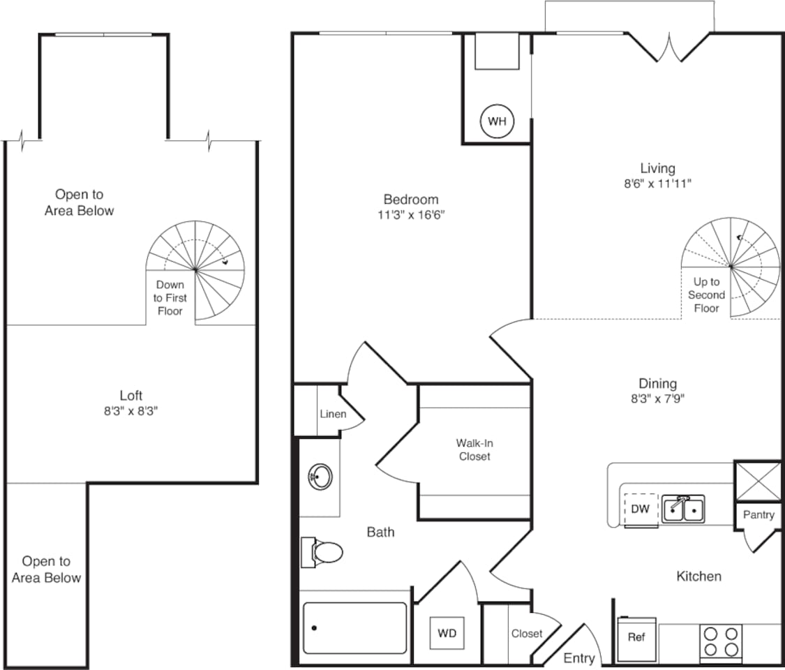 Floorplan diagram for Allegheny with loft, showing 1 bedroom