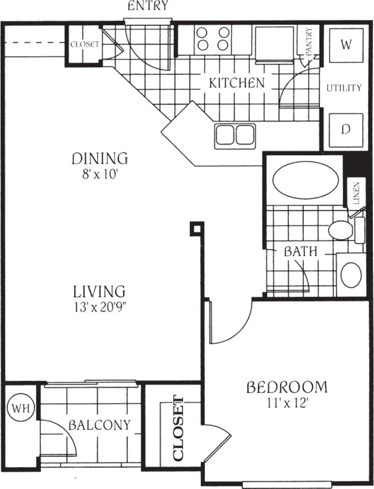 Floorplan diagram for The Jade, showing 1 bedroom