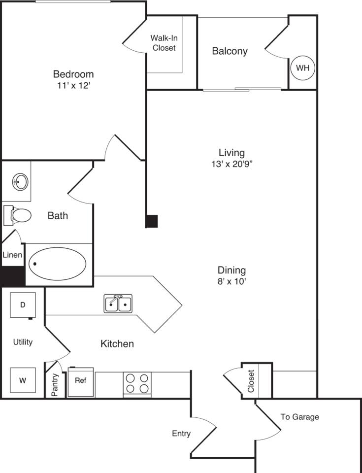 Floorplan diagram for The Jade - Garage, showing 1 bedroom