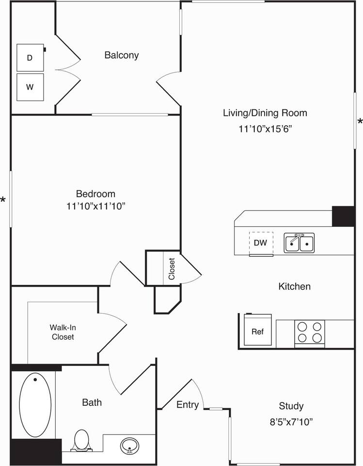 Floorplan diagram for B- The Crest with study, showing 1 bedroom