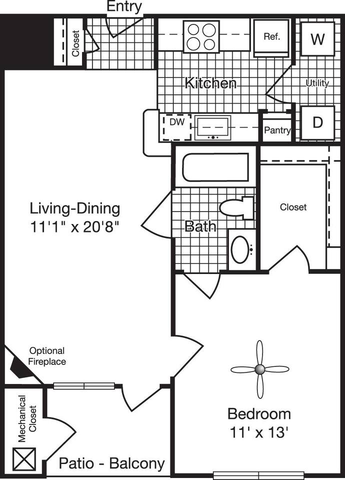 Floorplan diagram for 1 Bedroom A, showing 1 bedroom