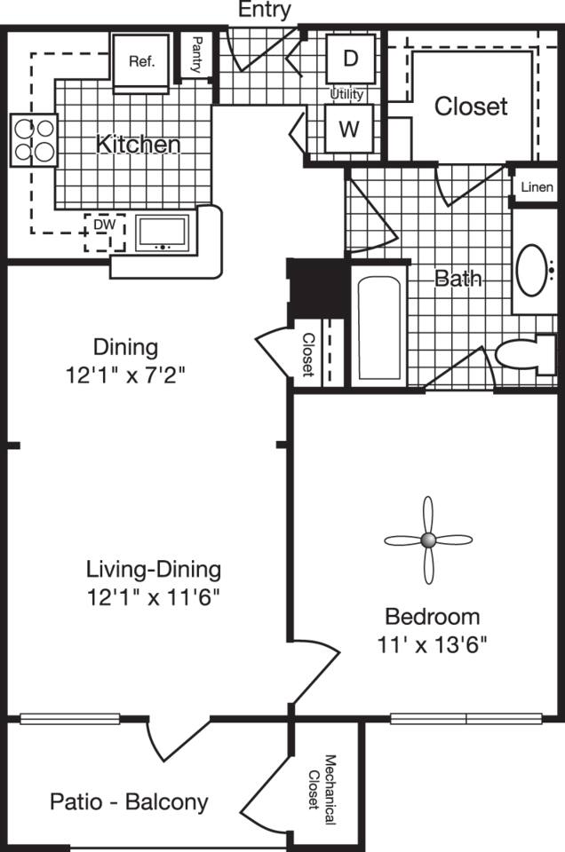 Floorplan diagram for 1 Bedroom B, showing 1 bedroom