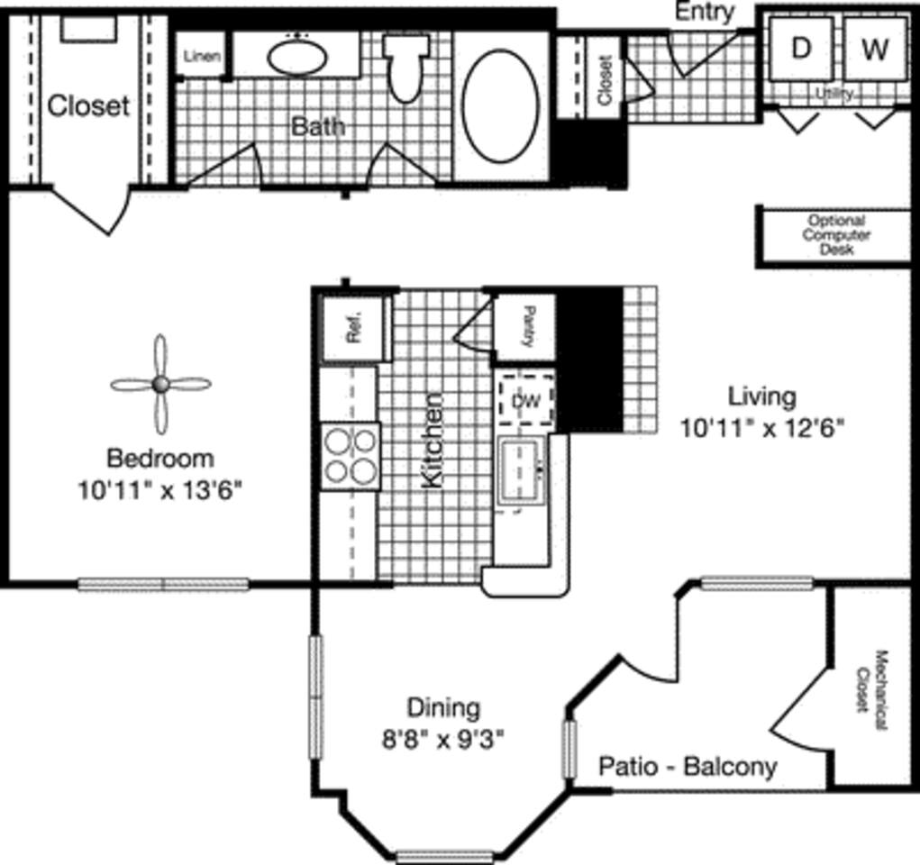 Floorplan diagram for 1 Bedroom C, showing 1 bedroom