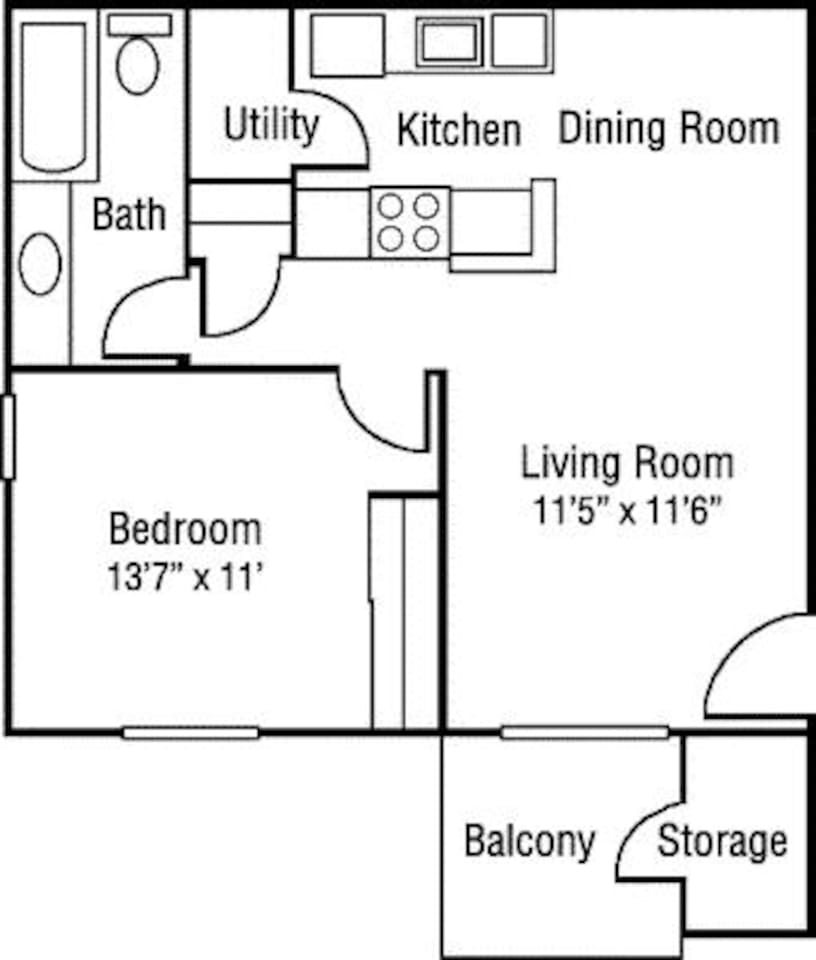 Floorplan diagram for The Redwood, showing 1 bedroom