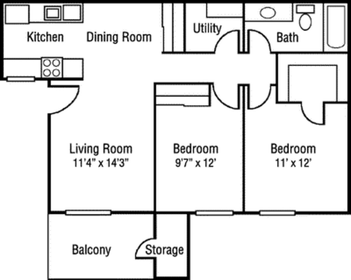 Floorplan diagram for The Cedar, showing 2 bedroom