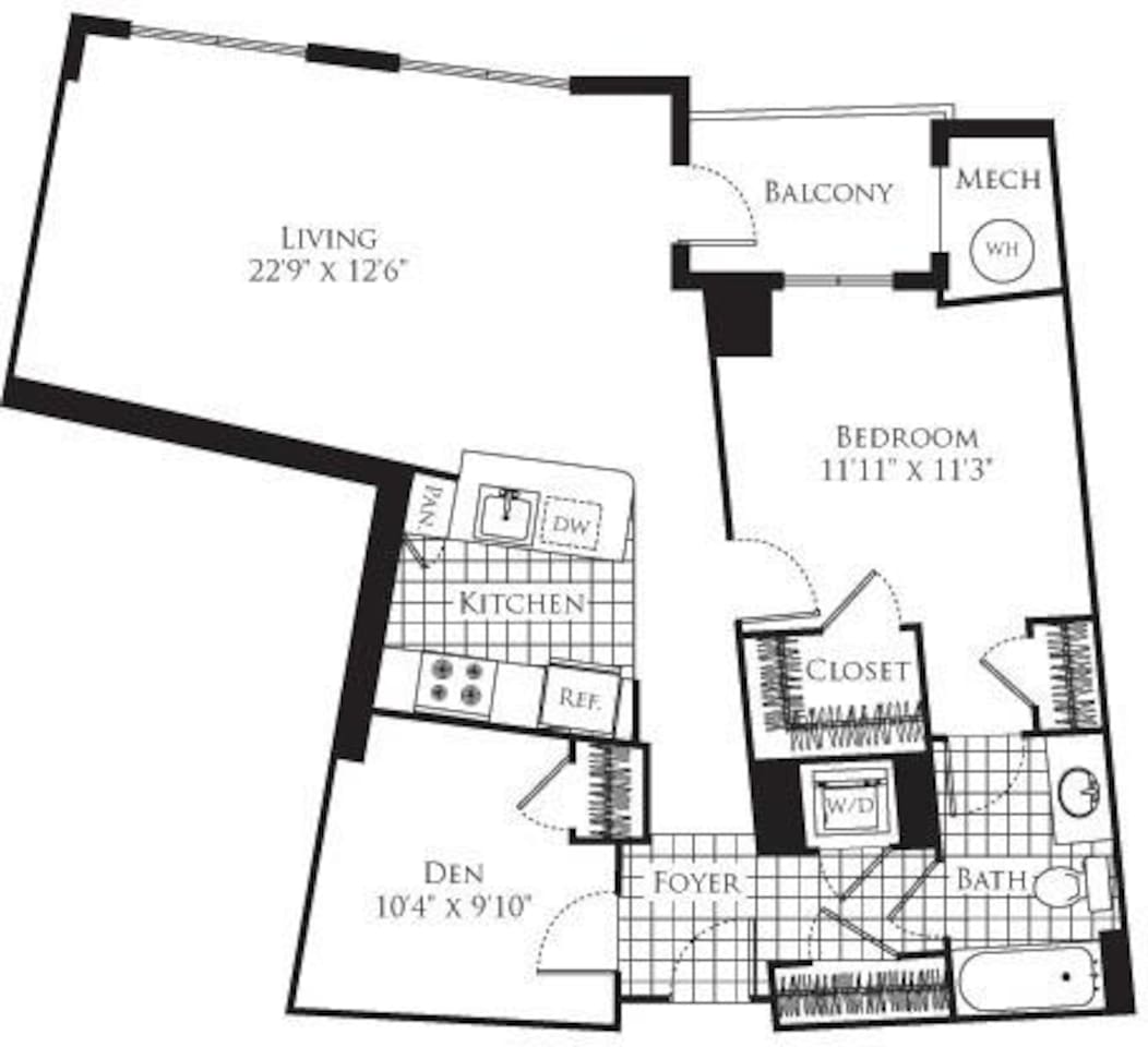 Floorplan diagram for 1 Bedroom with Den- 910, showing 1 bedroom