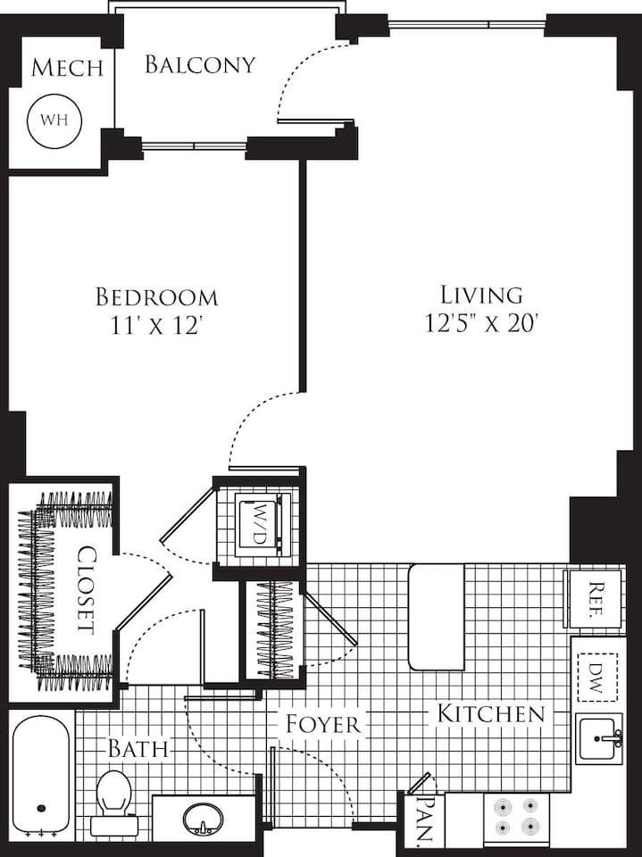 Floorplan diagram for 1 Bedroom- 724, showing 1 bedroom
