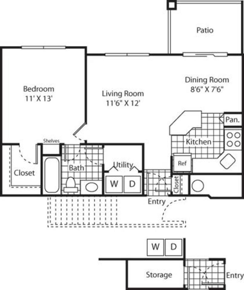 Floorplan diagram for One Bed A-1 - Phase I, showing 1 bedroom