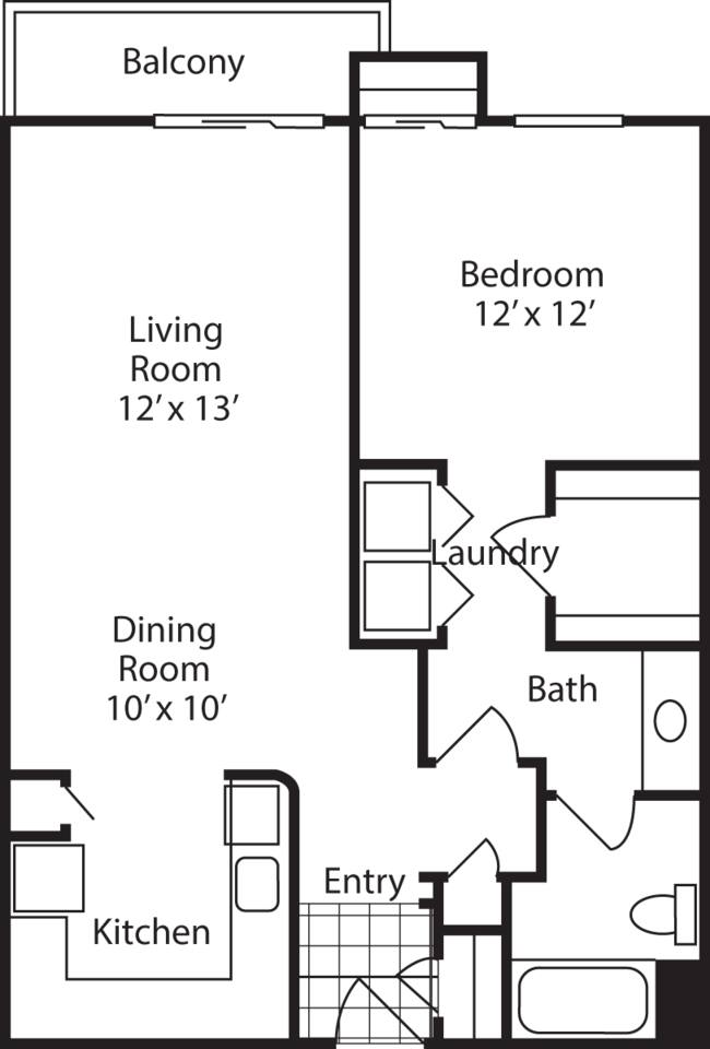 Floorplan diagram for Pinnacle, showing 1 bedroom
